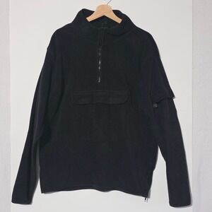 St Johns Bay Mens XL Black Fleece Quarter Zip‎ Pullover Utility Pocket Gorpcore